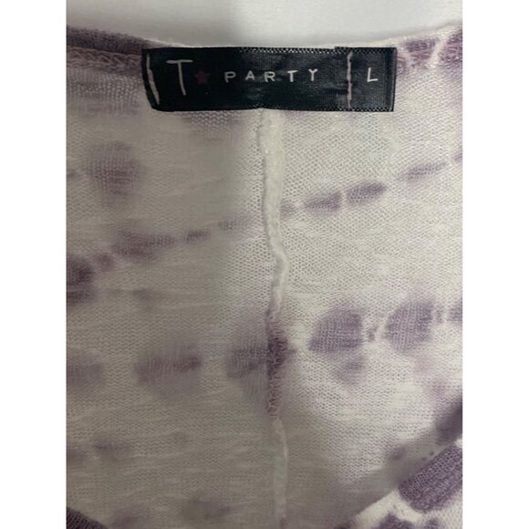 T*PARTY Lavender + White Tie-Dye Sheer Ruffle Hem Long Sleeve Tunic Size Large - Picture 3 of 7